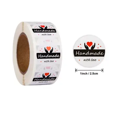 100 Thank You Stickers Handmade With Love Stickers Round Labels  • £2.54