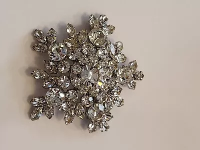 Vintage Domed Tiered Signed Austria Rhodium Plated Larger Snowflake Brooch Pin  • $67.50