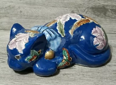 Antique Asian Chinese Porcelain Cobalt Blue Lying Cat Porcelain Figurine 🐈‍⬛ • £55.99