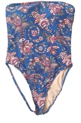 J Crew Swimsuit Blue Floral Print One Piece Strapless Bathing Suit Size M • $19.99