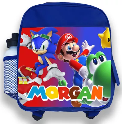 Personalised Kids Blue Backpack Any Name Sonic Mario Boys Childrens School Bag 3 • £19.99