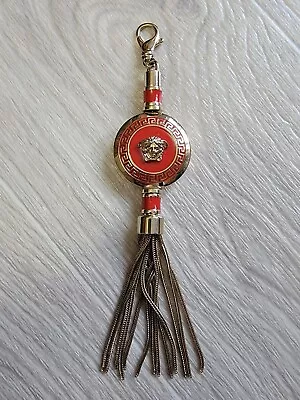 RARE VERSACE VANITAS Fringe Keychain Medusa Charm Key Holder Gold / Red For Bag • $160