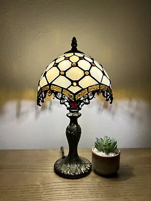 Tiffany Style Mini Table Lamp Gold Stained Glass Crystal Beans LED Bulb 14 H*8 W • $89.99