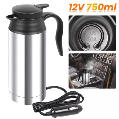 12V 750ml Stainless Steel Electric Kettle Pot Car Portable Water Heater Bottle • £12