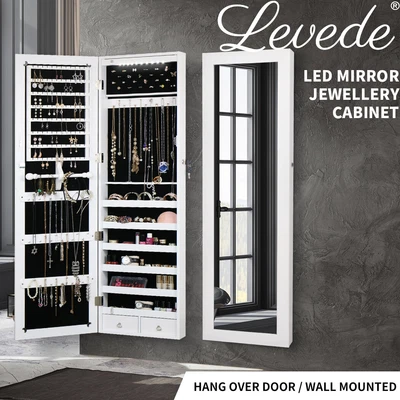 $139.99 • Buy Levede Mirror Jewellery Cabinet Makeup LED Light Storage Cosmetic Organiser Box