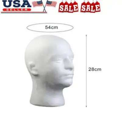 Male Foam Wig MANNEQUIN 13 Head With Holder Stand Display Hat Glasses White • $11.99