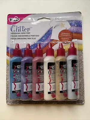 Tulip Fabric Paints. Pack Of 6 Glitter Colours.  Dimensional Fabric Paint. • £8