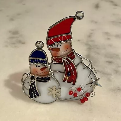 $15.99 • Buy Stained Glass Snowmen Tea Light Votive Candle Clip On Or Cover Christmas Holiday