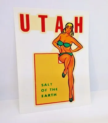 UTAH State Pinup Vintage Style Travel Decal Vinyl Pin Up Sticker Luggage Label • $4.69