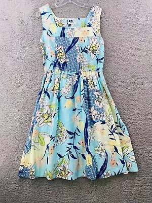 Malvin Germany Dress 100% Linen Fit Flare Blue Floral Sz X US 12/ UK 16/ EU 42 • $29.32