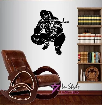 Wall Vinyl Decal Sniper Shooting Soldier Boy Military Man Wall Sticker 240 • $27.99