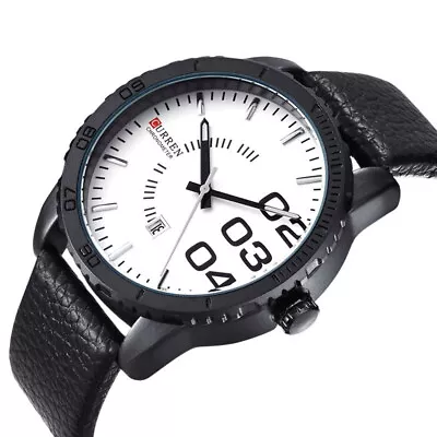 Male Designer Quartz Wristwatch Casual Leather Band Day Sport Mens Analog Watch • £14.19