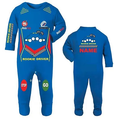 Car Racing Rookie Driver Baby Grow Babygrow Romper Suit Customise Customize • £29.99