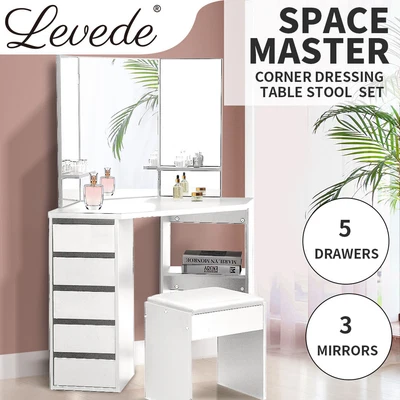 $169.99 • Buy Levede Dressing Table Stool Vanity Set Mirror Jewellery Cabinet Makeup 5 Drawers