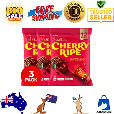 3 X 180g Cadbury Cherry Ripe Share Pack  Sweet Treat Mini Bars Chocolate Snack • $17.75