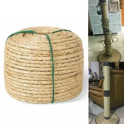 50M Cat Scratching Post Tree Replacement Natural Twisted Fiber Twine Hemp Rope • £11.42