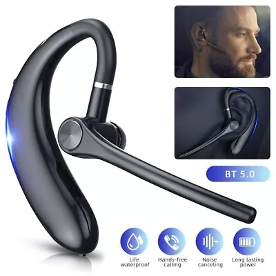 Wireless Bluetooth Headset Mobile Phone Hands Free Earpiece Trucker Headphones • £9.99