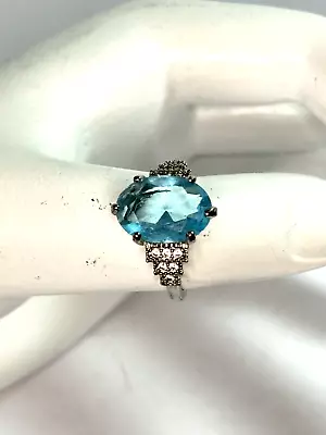 Vtg '60 Bright Turquoise Rhinestone Blue Faceted Prong Set Stone Ring Size 7.25 • $10