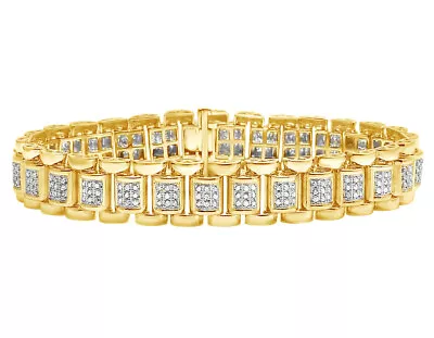 10K Yellow Gold Plated Simulated  Men's Designer Link Bracelet 3.5CT 13MM (9 ) • $1245.37