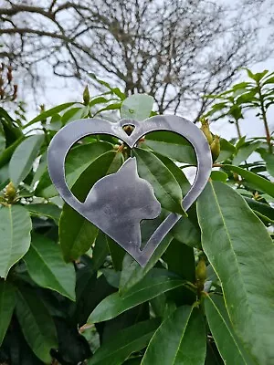 Bare Metal Cat In Heart Silhouette Home Garden Ornament Decoration Memorial • £14.99