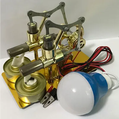 DIY Steam Power Generator Motor Double Cylinders Hot Air Stirling Engine Model • $55.74