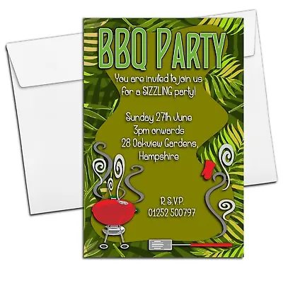 10 Personalised BBQ Barbeque Garden Summer Birthday Party Invitations N2 • £5.49