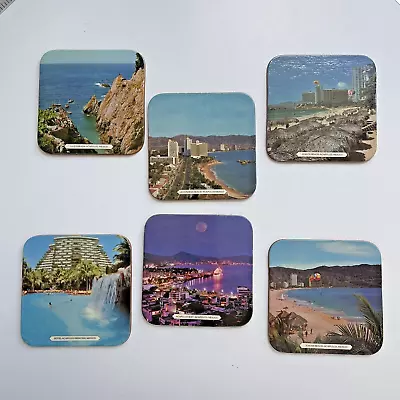 6 Tiki Drink Coasters Acapulco Mexico Photo Front With Cork Back - 1960s? • $9.99