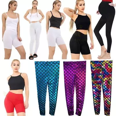 Ladies Girls Leggings Tight Fish Scale Mermaid Maternity Fancy Dress Bottom Wear • £5.25