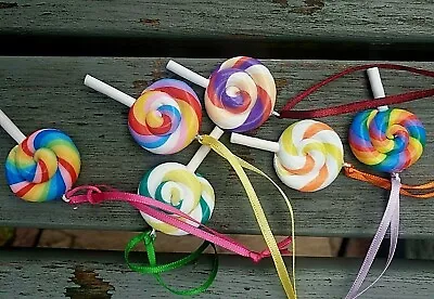 6 Fimo Lollipops.Small Christmas Tree/Easter Decoration.ribbon Hanging.Lth 5cm • £5.99