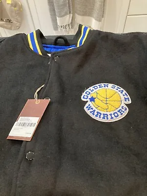 RARE MENS Mitchell & Ness GOLDEN STATE WARRIORS NBA WOOL JACKET XL BLACK NWT • $204.99