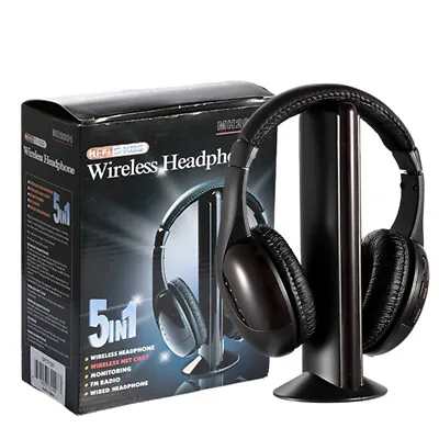 5 In 1 Hi-Fi Wireless Headset Headphone Earphone For TV DVD MP3 PC Black 98.4ft • $19.99