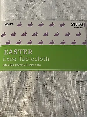 $16.99 • Buy NWT White Lace Easter Tablecloth 60  X 84  Eggs Flowers New Scalloped Edge