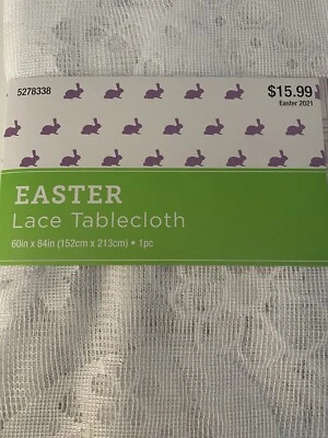 $16.99 • Buy NWT White Lace Easter Tablecloth 60  X 84  Eggs Flowers New Scalloped Edge