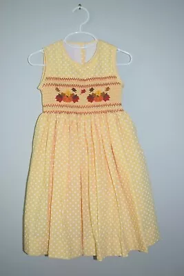 NWT Thanksgiving Pumpkin Leaves Smocked Girl Dress 2T • $34.99