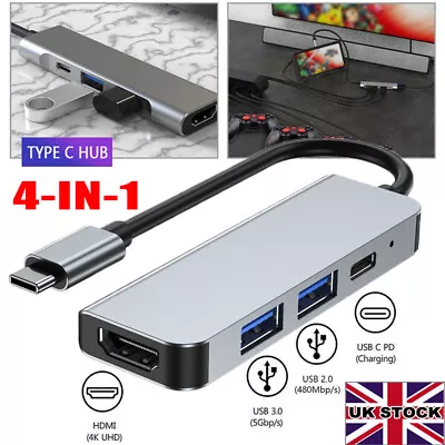 4 In 1 Type C To HDMI PD USB 3.0 Adapter Hub For MacBook Pro Nintendo Switch UK • £7.79