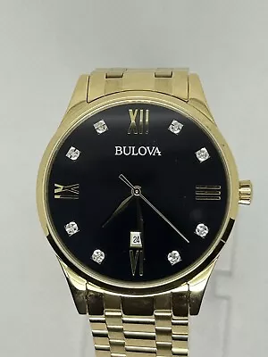 Bulova Men's Diamond Classic Gold Stainless Steel Black Dial Watch 97D108 40mm • $150