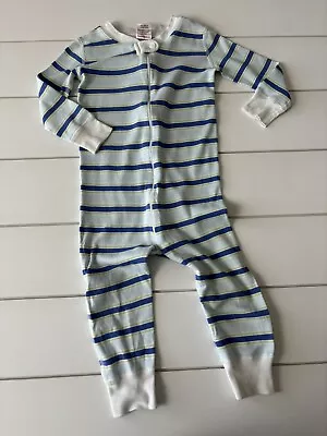 Boys HANNA ANDERSSON Sz 80 - 18 24m One Piece Pajamas Blue Striped Cotton • $15.49