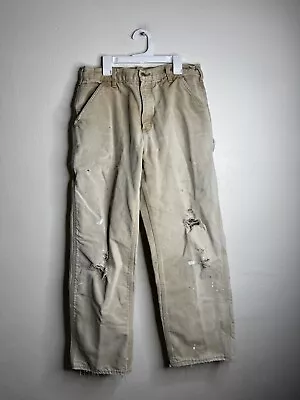 Vintage Carhartt Flannel Lined Carpenter Pants Men’s Size 32x31 Beige Workwear • $16.99
