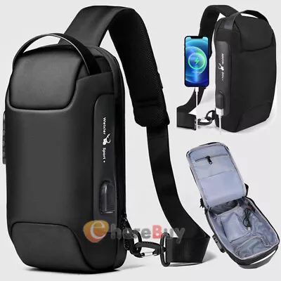 Anti-theft Men's Sling Crossbody Bag Chest Shoulder Messenger Backpack USB Port • $11.19