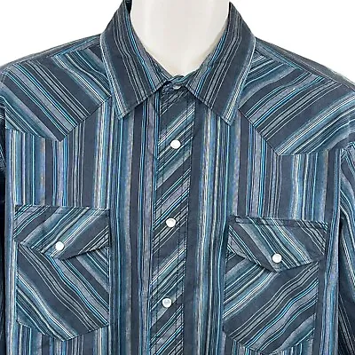 Wrangler Western Shirt Mens Large Pearl Snap Long Sleeve Pockets Stripe Cowboy • $21.79