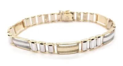 14kt Two Tone Yellow & White Gold Fancy Link Bracelet 8.5  Long 20 Gr 9mm Wide • $1600