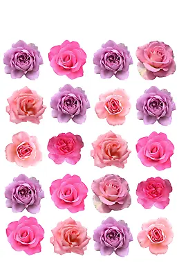 Edible Cake Topper 40 Rose Flowers Sweet Wafer Card Cake Any Image Logo Pre-cut • £3.99