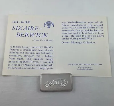 £85.67 • Buy 1914 SIZAIRE-BERWICK 20H.P. - Lord Montagu Collection Of Great Car Ingots -