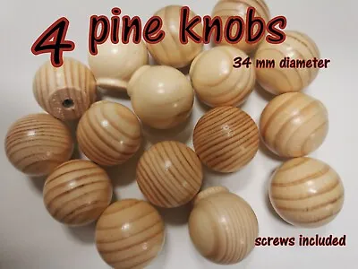 £5.80 • Buy 4  Wooden Knobs Handle Kitchen Door Drawer  Solid Pine Wood 34 Mm Diameter Round