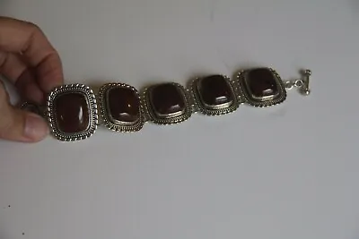 Mexico Sterling Mexican Brown Bracelet Taxco 925 Womens Vintage • $121.50