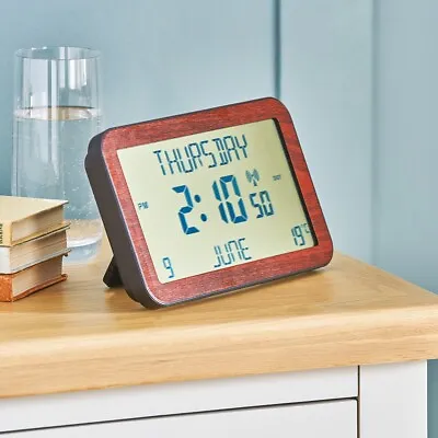 Easy To Read Radio Controlled Calendar Clock Displays Time Day Date Temperature • £29.95