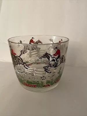 Vintage 1950's Hazel Atlas Glass Fox Hunt Ice Bucket Bowl Horse Equestrian Hound • $25