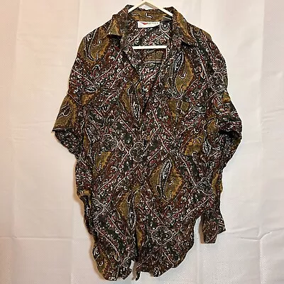 Vintage Blouse Womens Shirt Top Size 14 Brown 100% Cotton Smart Work Boho Ladies • $17.05