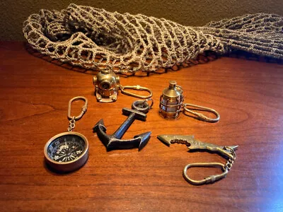 5 Vtg Brass Copper Iron Key Chain Anchor Diver Helmet Ship Lantern Shark Compass • $48.90