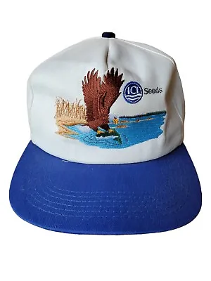 Vintage ICI Seeds Farming Eagle Embroidered Two Tone K-Products Snapback Cap USA • $16.90